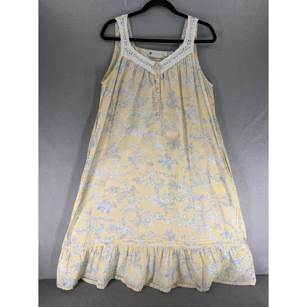 Ella Simone Nightgown Womens L Yellow Blue Cottagecore Prairie Farmhouse Toile